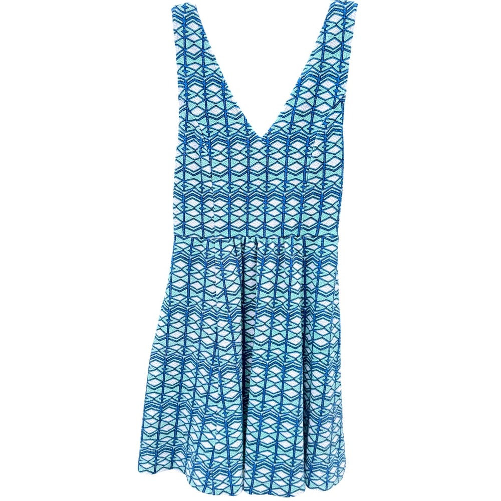 MAEVE ANTHROPOLOGIE Dress Size 10 Blue Geometric Sleeveless Above Knee Open Back